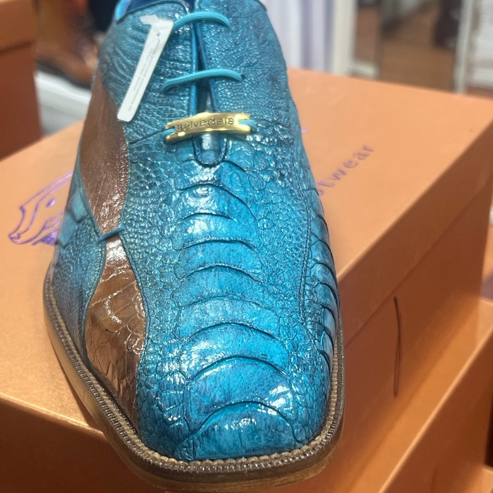 Exotic Blue and Brown Ostrich Skin Men's Oxford Shoes all sizes 2025 edition!!